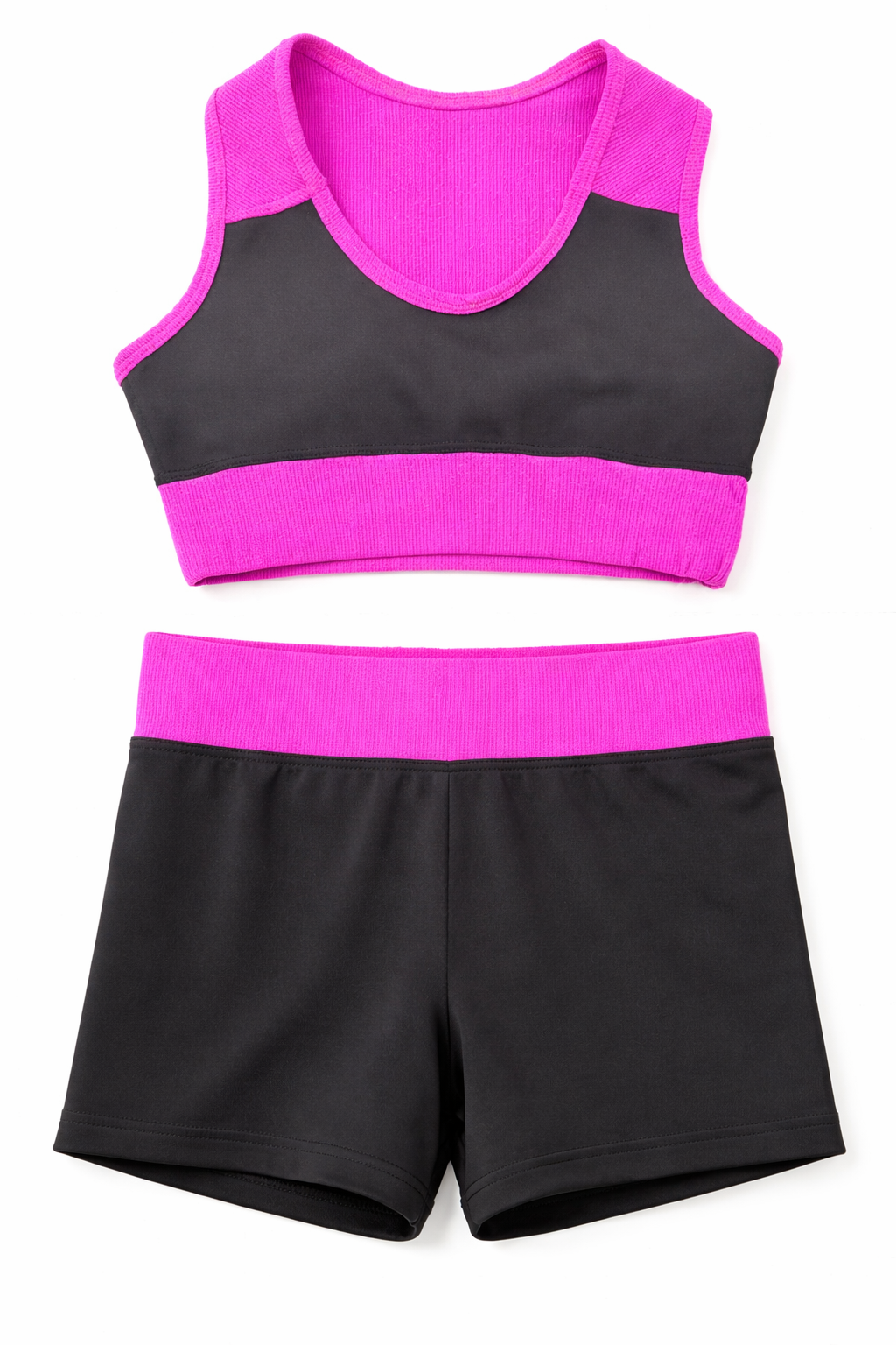 Roupa de Treino Sunkine para Ginástica Artística – Conjunto Top + Shorts + Calcinha Infantil + Brinde 2 Scrunchies